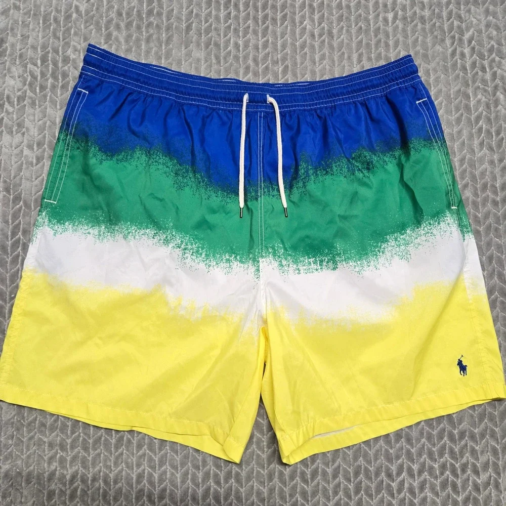 Polo Ralph Lauren Mens 2XLT Swim Trunks Blue Green Yellow Gradient Colorblock